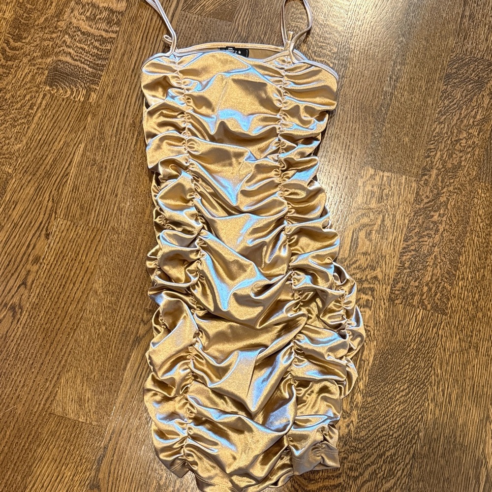Flowers by Zoe Gold Ruched Spaghetti Strap Dress
